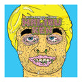 A stylized illustrated portrait of a person with bright yellow hair, a blue background, and large pink-and-green text reading 'MALIBU KEN' across the forehead. Smaller text above appears to say 'AESOP ROCK AND TOBACCO ARE.