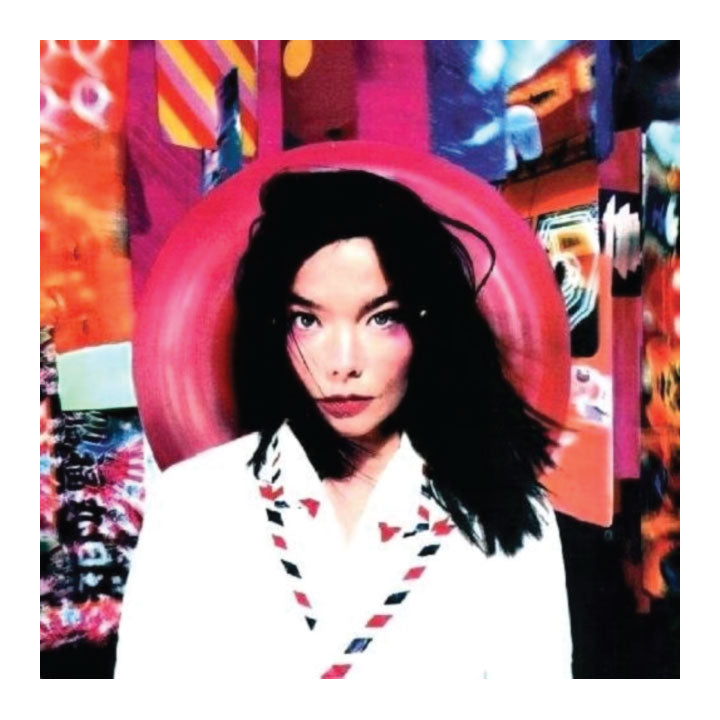 picture of bjork. colorful background.