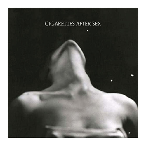Cigarettes After Sex albu cover with that text. black and white photo of a woman with head tilted back