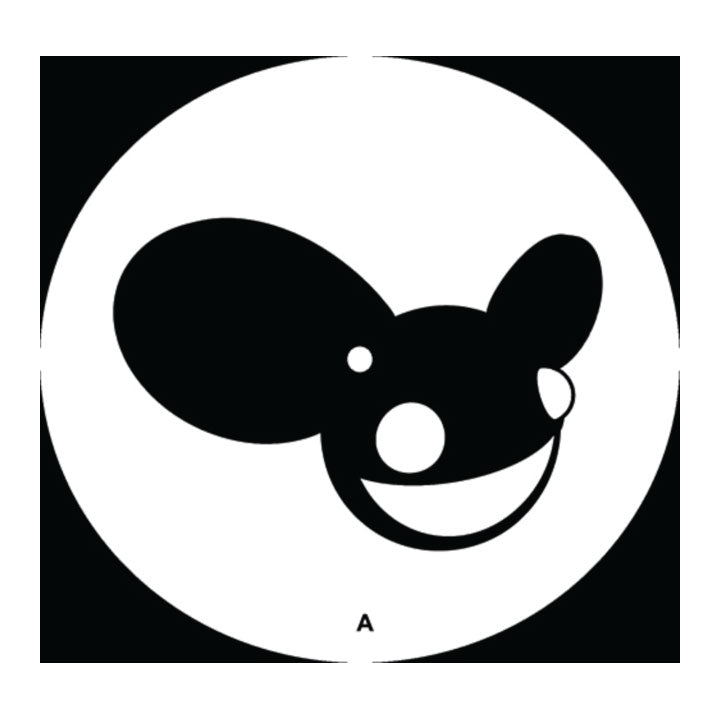 A minimalist black and white graphic featuring a stylized mouse head inside a large white circle on a black square background, with a small letter 'A' near the bottom center.