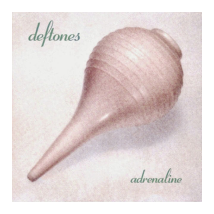 Album cover with a conch shell and 'deftones' and 'adrenaline' text on a textured background