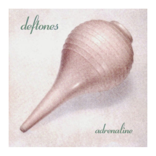 Album cover with a conch shell and 'deftones' and 'adrenaline' text on a textured background