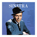 The Best of Sinatra vinyl record cover featuring a portrait of Frank Sinatra in a blue suit and black hat against a blue background, with the album title at the top and tracklist on the right.