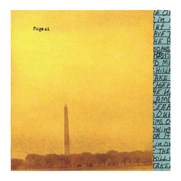 Album cover with a yellow gradient, Washington Monument silhouette, and text on a blue border