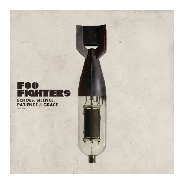Album cover with a bomb-like object and 'Foo Fighters' text on a textured background