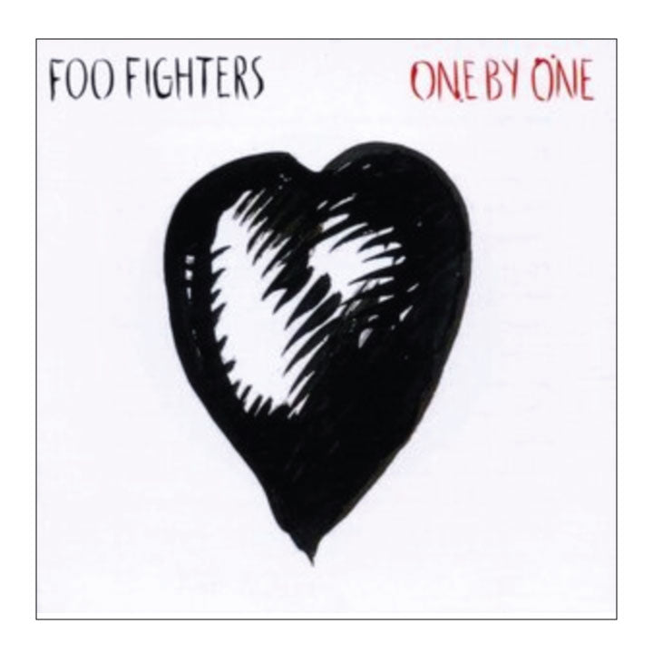 Album cover for 'One By One' by Foo Fighters featuring a black heart with white center.