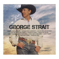 George Strait album cover featuring a photo of the country music artist in a black cowboy hat, white shirt, and jeans against a blue sky background, with album tracklist text overlaid.