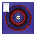 Vinyl record with a colorful concentric circle design on a purple background