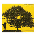 Album cover with silhouette of a person under a large tree against a yellow background, featuring the text 'Jack Johnson In Between Dreams'.