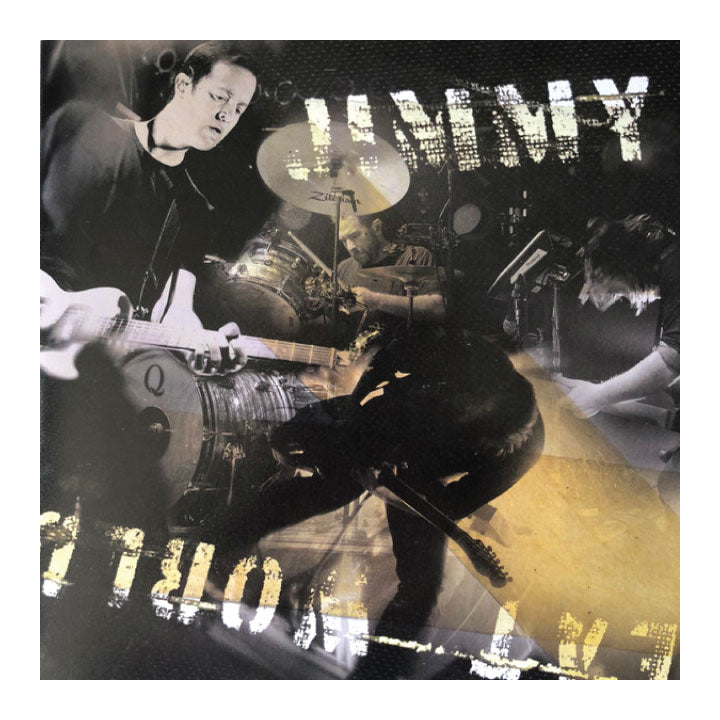 Album cover with a person playing guitar and a drummer, featuring the text 'Jimmy'.