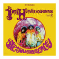 Album cover of 'Are You Experienced' by The Jimi Hendrix Experience with a yellow background and circular photo of the band.