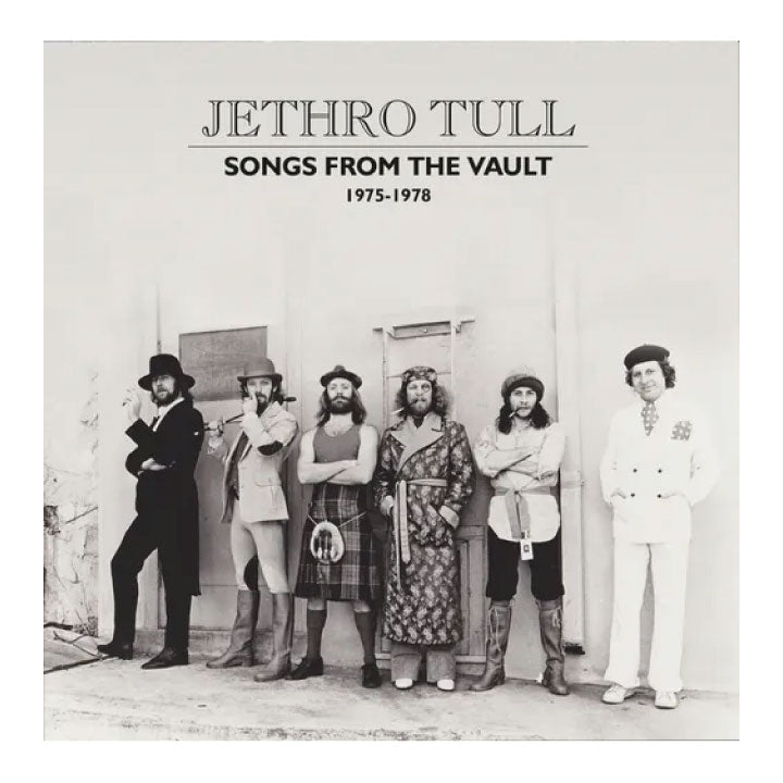 Album cover for Jethro Tull's 'Songs from the Vault 1975-1978' featuring a black and white photo of the band members.