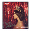 Album cover for 'Pageant Material' by Kacey Musgrave with a person wearing a tiara against a red curtain background.
