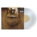 Lord of the Rings: The Fellowship of the Ring vinyl record album with a brown illustrated sleeve and two translucent white records partially visible behind it on a white background.