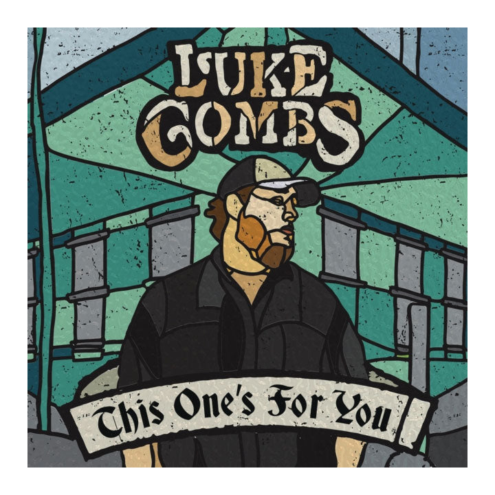 Luke Comb's This One's For You album cover in a stained glass style image of the artist