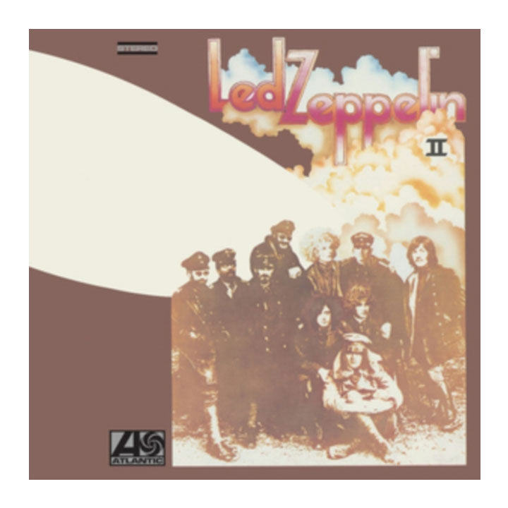 Album cover of Led Zeppelin II with band members and cloud design