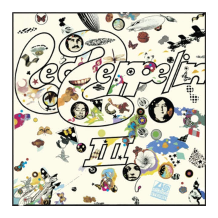 Led Zeppelin 3 Album cover with colorful graphics and text on a white background