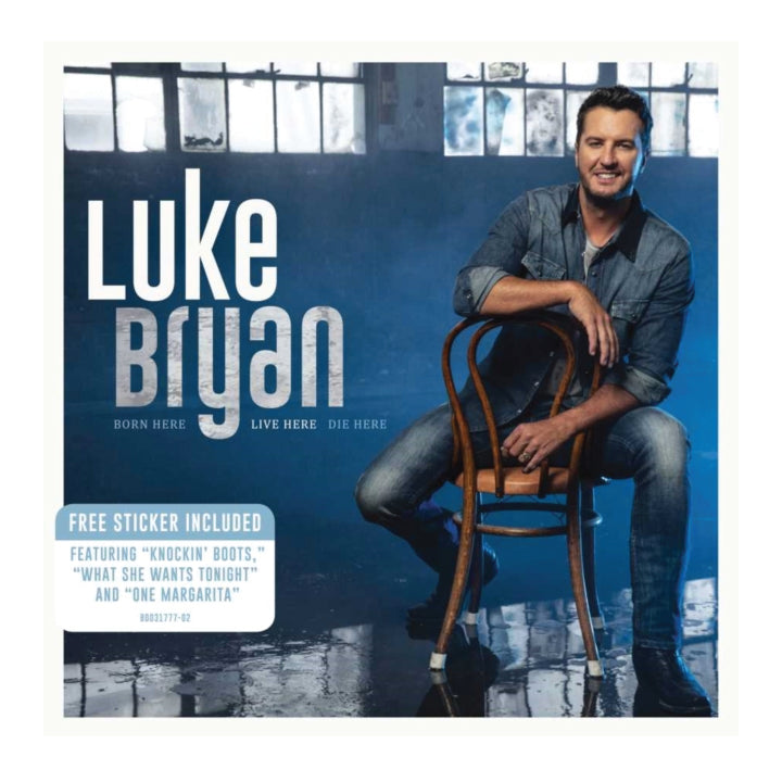 Album cover featuring Luke Bryan sitting on a chair with a blue background
