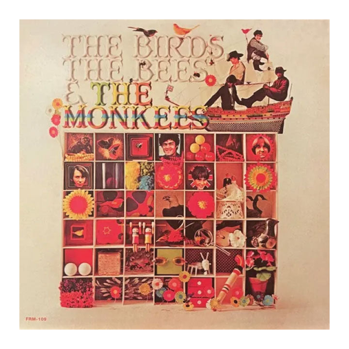 Album cover for 'The Birds, The Bees & The Monkees' with colorful graphics and text.