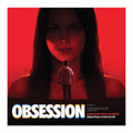 Obsession Original Motion Picture Soundtrack cover art by Rock Starwell, featuring a dramatic red-lit portrait of a woman with a small figure standing in front of her, and the title 'OBSESSION' in large white letters at the bottom.