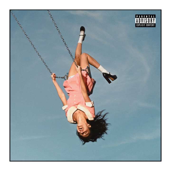 Album cover with a person on a swing against a blue sky, featuring a 'Parental Advisory Explicit Content' label.