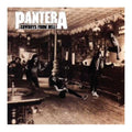 Album cover for Pantera's 'Cowboys from Hell' with a sepia-toned bar scene and band members.