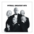 a black and white picture of the same bald man 5 times. words "pittbull Greatest Hits"