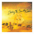 Album cover for Primus's 'Sailing the Seas of Cheek' featuring a golden-yellow illustrated seascape with a sailing ship, a figure on horseback, and sea monsters.