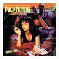 Pulp Fiction cover art, featuring Uma Thurman as Mia Wallace smoking a cigarette while reclining on a bed with her legs raised. The cover includes the title 'Pulp Fiction' in large yellow letters, a '10¢' price badge, and a Parental Advisory label in the bottom-left corner.