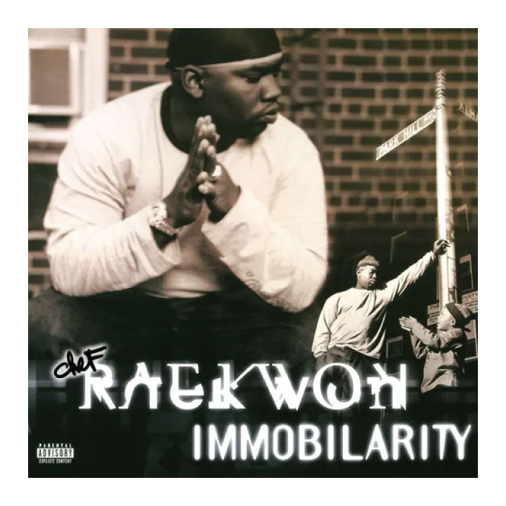 Album cover for 'Immobility' by Raekwon featuring a person in a white shirt and black cap.