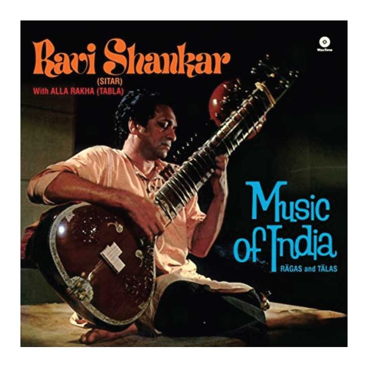 Album cover featuring Ravi Shankar playing sitar with text 'Music of India' on a dark background
