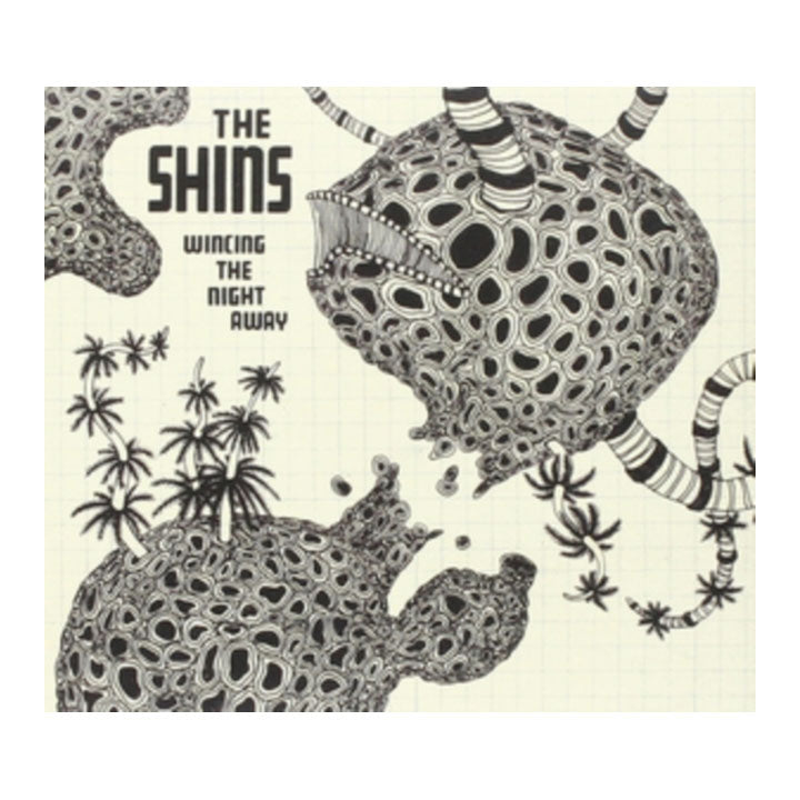 Album cover for 'Wincing the Night Away' by The Shins with black and white illustrations on a beige background.