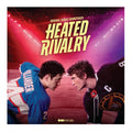 Heated Rivalry original series soundtrack album cover featuring two hockey players facing each other on the ice in a brightly lit arena, with large yellow title text across the top.