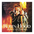 Robin Hood: Prince of Thieves original motion picture soundtrack cover art featuring a close-up of Robin Hood aiming a bow with a flaming arrow, with the title text at the bottom.