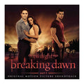 Album cover for 'The Twilight Saga: Breaking Dawn Part 1' soundtrack featuring three characters and wolves.