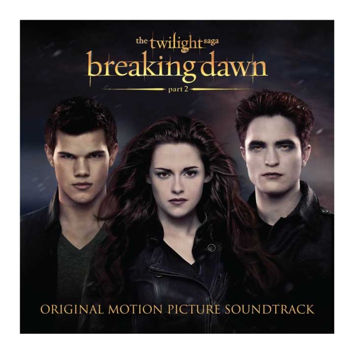 Album cover for 'The Twilight Saga: Breaking Dawn Part 2' original motion picture soundtrack featuring three characters.