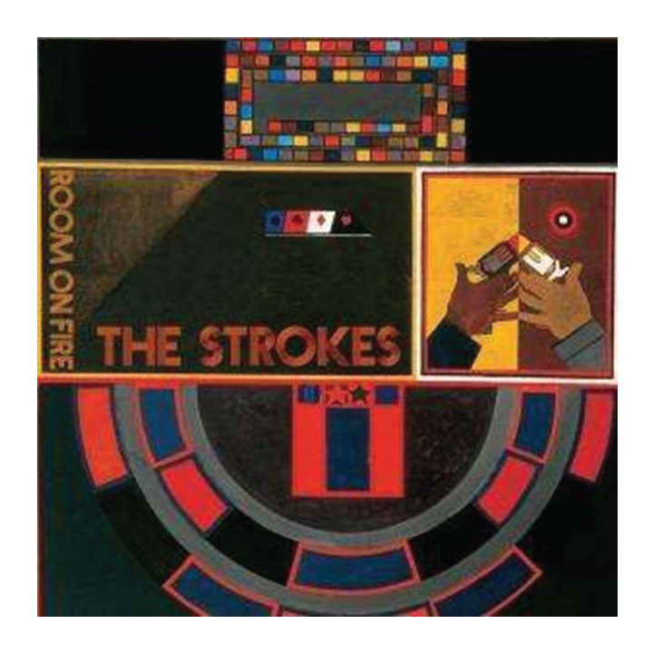 Album cover for 'Room on Fire' by The Strokes with colorful design elements.
