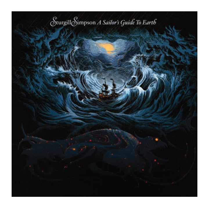 Album cover for 'A Sailor's Guide To Earth' by Sturgill Simpson with a ship in a stormy sea.
