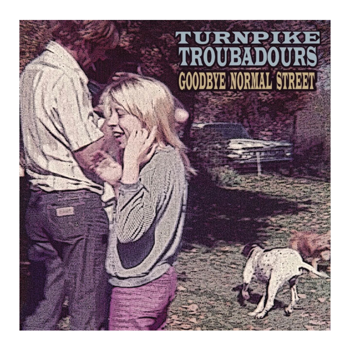 Album cover for 'Goodbye Normal Street' by Turnpike Troubadours, featuring a vintage-style photograph of a couple embracing outdoors with a dog in the foreground and the band's name and album title in text at the top.