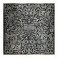 A square decorative plaque or tile featuring an ornate embossed floral scroll pattern in metallic silver and dark gray tones, with the text 'TULIPKE TROUBADOURS' centered near the top of the motif.