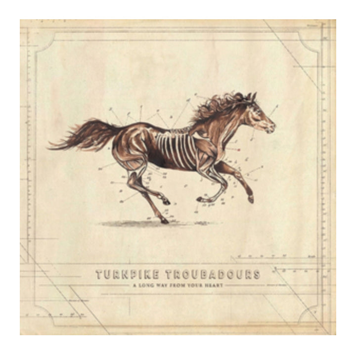 Album cover with a horse illustration and text on a beige background