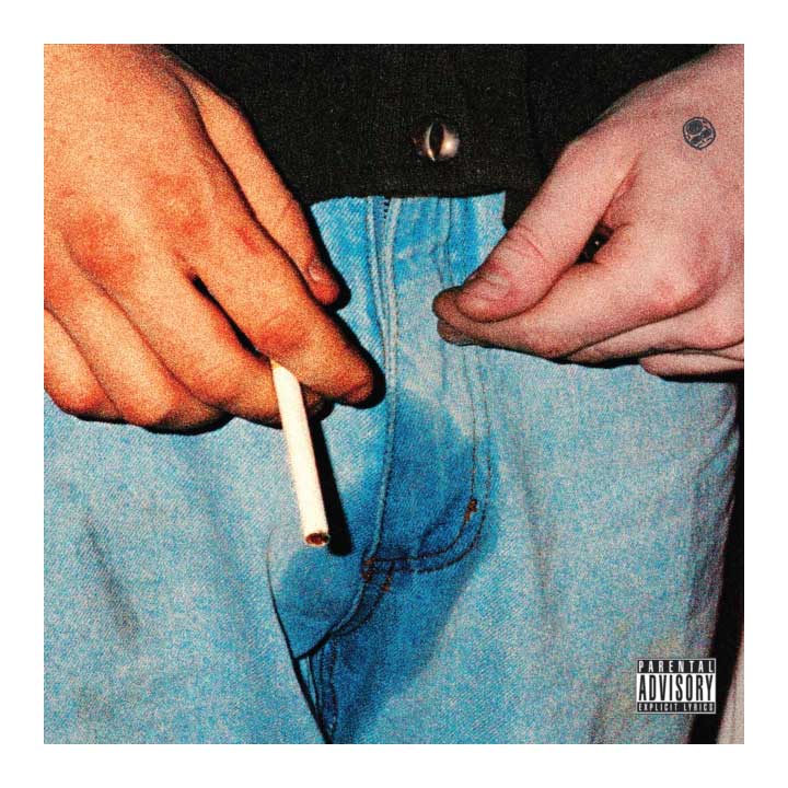 Album cover with hands holding a match and blue fabric, featuring a 'Parental Advisory' label.