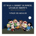 album cover of it was a short summer charlie brown by vince guaraldi featuring the jubilant peanuts outside at night. charlie brown looks upset.