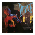 David Bowie vinyl record album cover. artwork featuring a shirtless man in boxing gloves with dramatic red and blue lighting, large blue 'BOWIE' text, and a dark textured background.